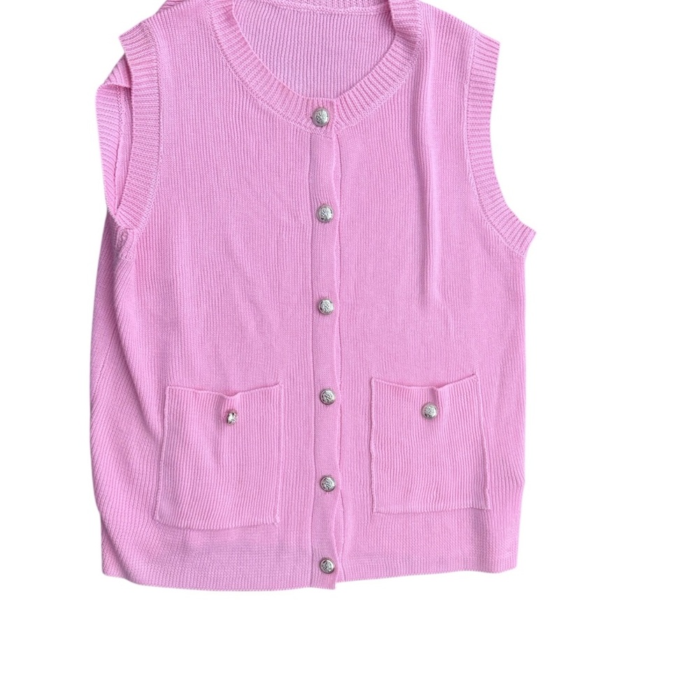 Pink Sleeveless Knit Cardigan